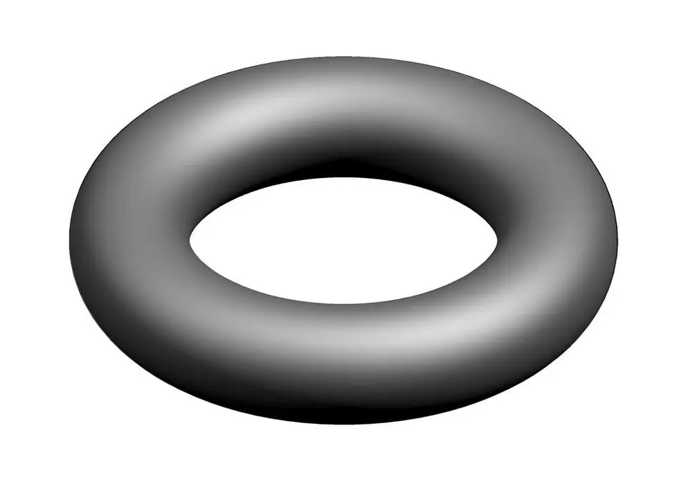 Schwarzer O-Ring von Bosch in formkreisender Form, der eine durchgehende Öffnung in der Mitte aufweist. Gezeigt ist eine dreidimensionale Darstellung des Rings.